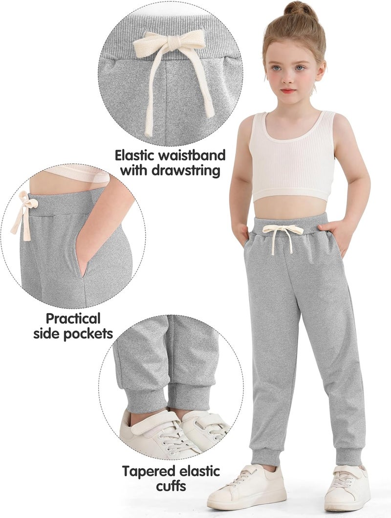 Resinta 4 Pack Toddler Girls Sweatpants Girls Athletic Jogger Pants with Drawstring Pockets Kids Casual Pull On Pants - Image 3